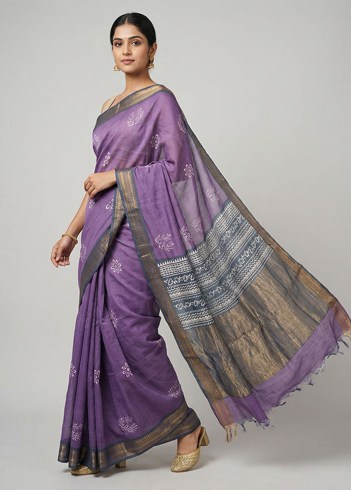Purple Tussar Silk Saree With Blouse Piece