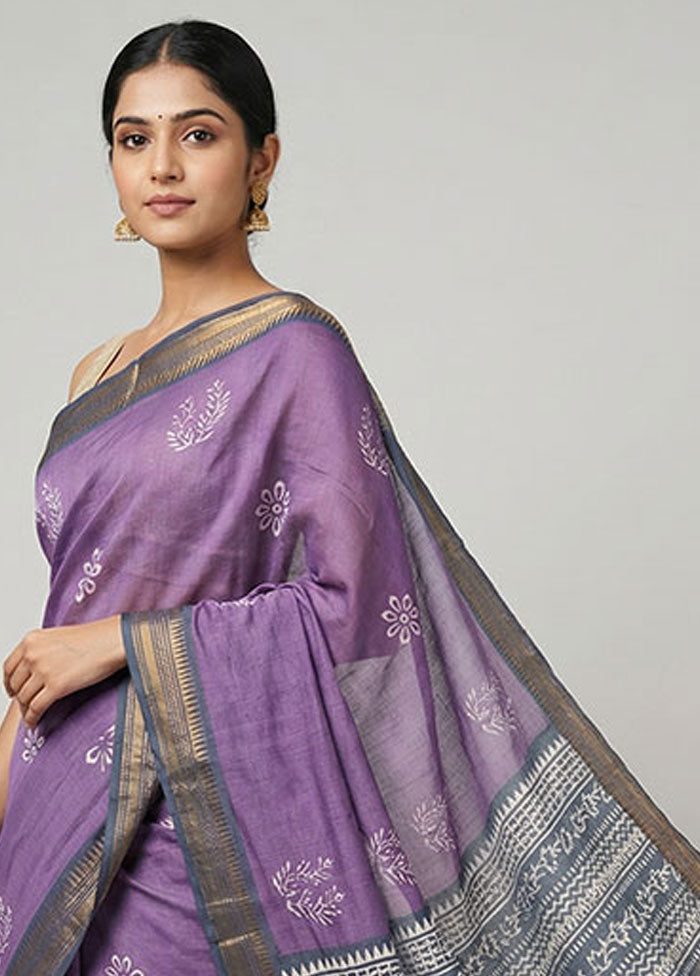 Purple Tussar Silk Saree With Blouse Piece
