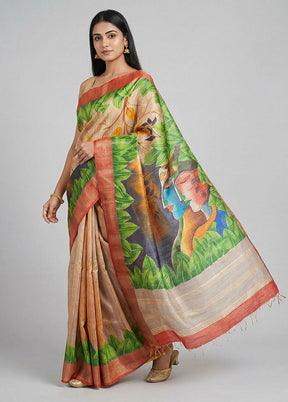 Multicolor Handloom Tussar Pure Silk Saree With Blouse Piece