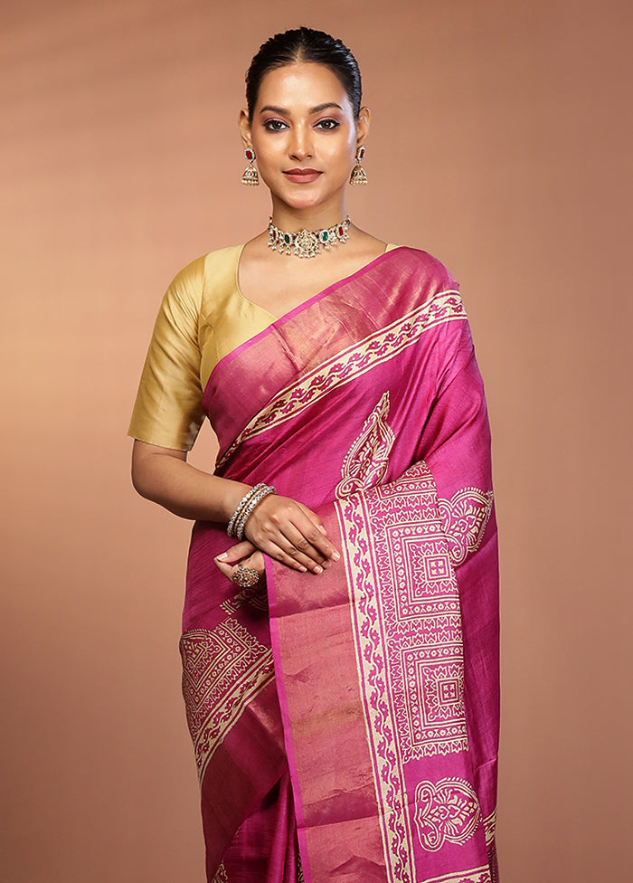 Purple Tussar Silk Saree With Blouse Piece