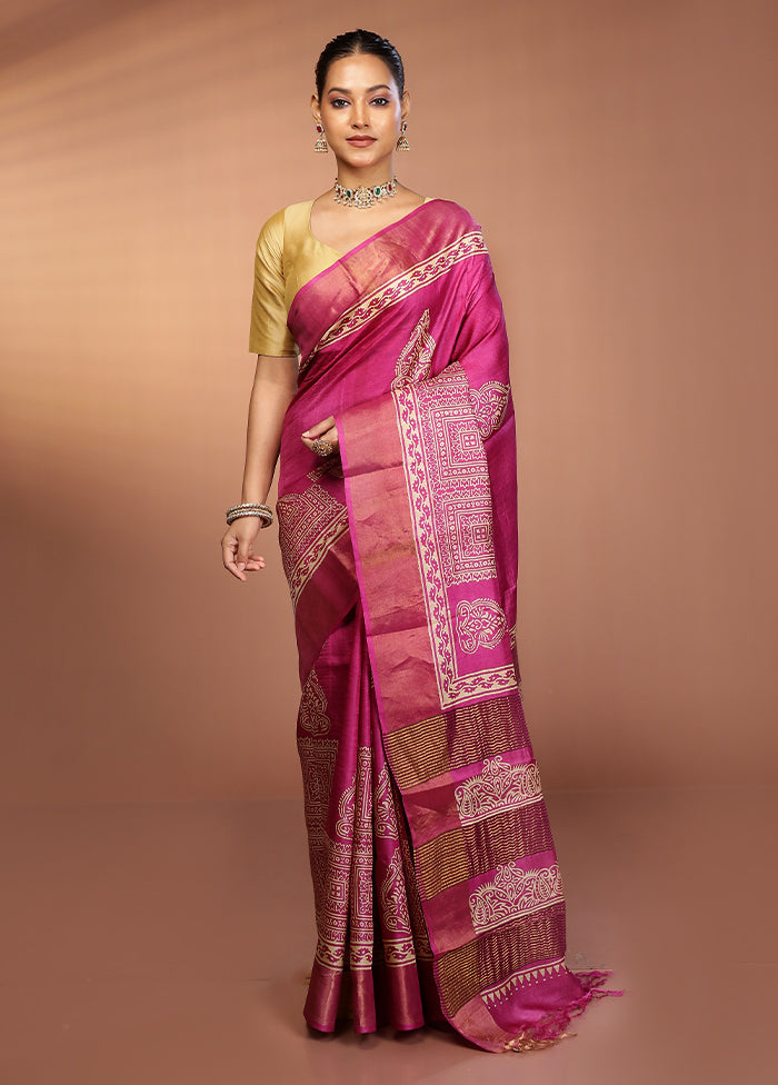 Purple Tussar Silk Saree With Blouse Piece