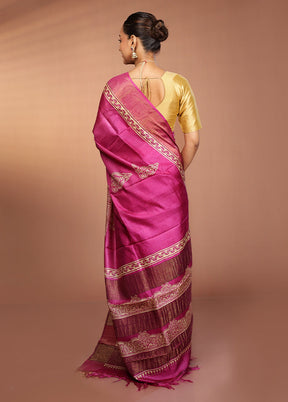Purple Tussar Silk Saree With Blouse Piece