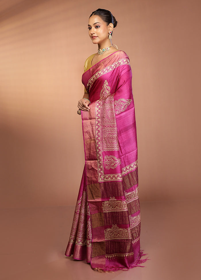 Purple Tussar Silk Saree With Blouse Piece