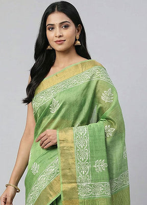 Green Tussar Silk Saree With Blouse Piece
