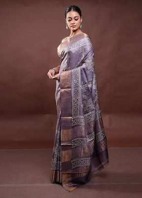 Grey Tussar Silk Saree With Blouse Piece