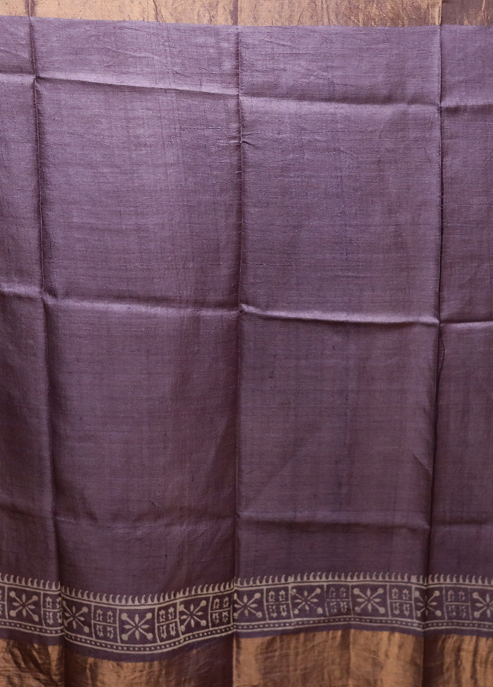 Grey Tussar Silk Saree With Blouse Piece