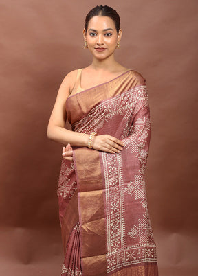 Brown Tussar Silk Saree With Blouse Piece
