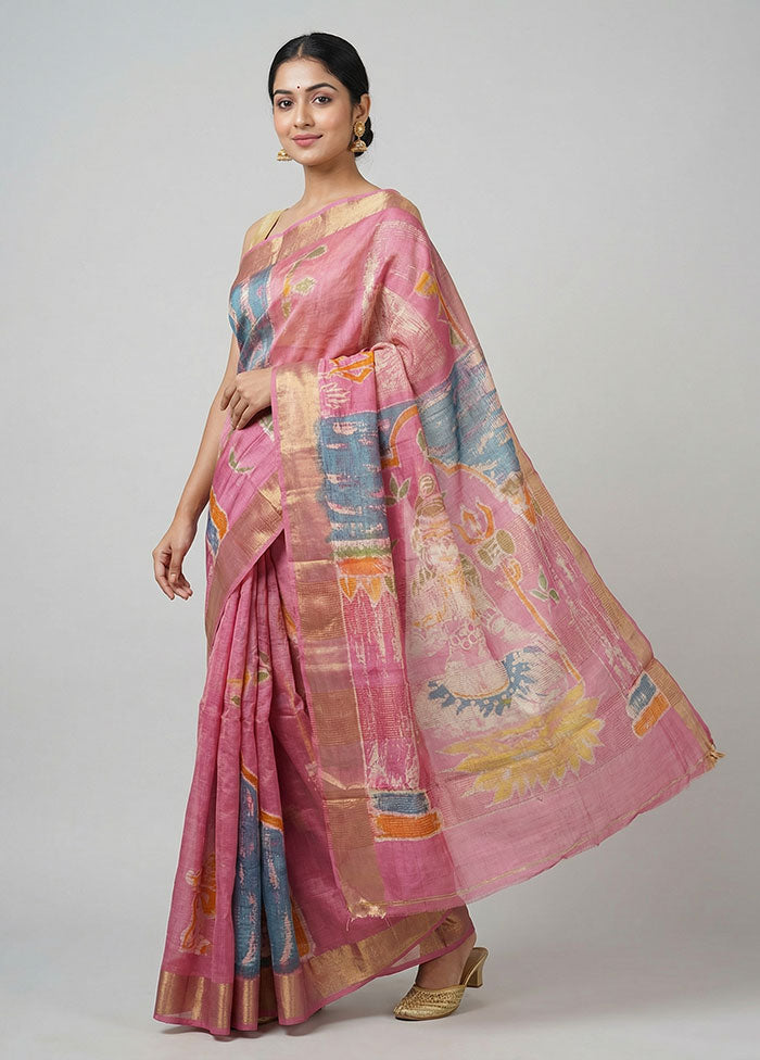 Pink Handloom Tussar Silk Saree With Blouse Piece
