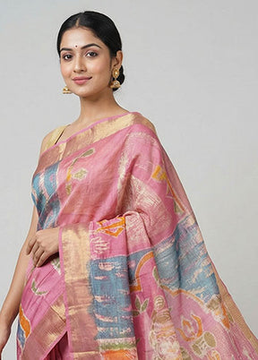 Pink Handloom Tussar Silk Saree With Blouse Piece