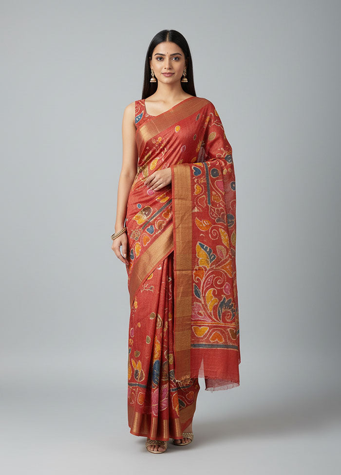 Pink Handloom Tussar Silk Saree With Blouse Piece