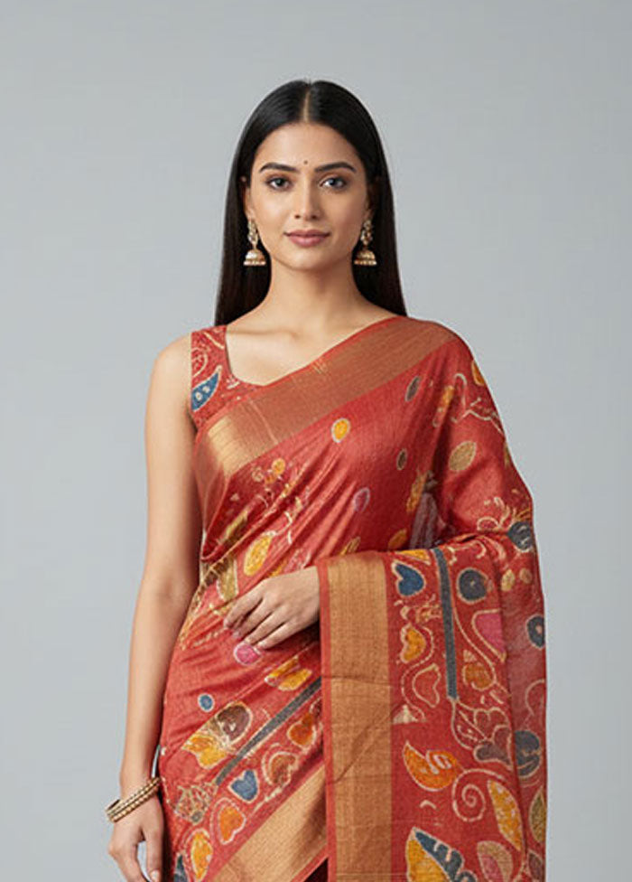 Pink Handloom Tussar Silk Saree With Blouse Piece