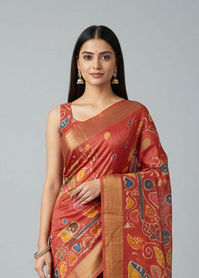 Pink Handloom Tussar Silk Saree With Blouse Piece