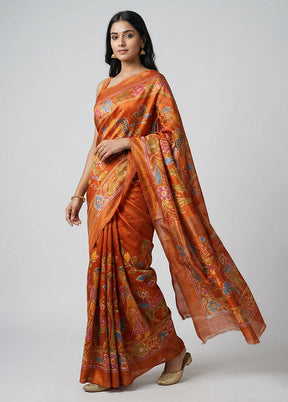 Pink Handloom Tussar Silk Saree With Blouse Piece