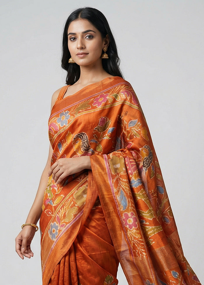 Pink Handloom Tussar Silk Saree With Blouse Piece