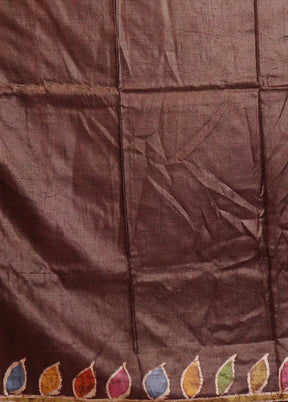 Brown Handloom Tussar Pure Silk Saree With Blouse Piece