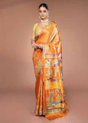 Yellow Handloom Tussar Pure Silk Saree With Blouse Piece