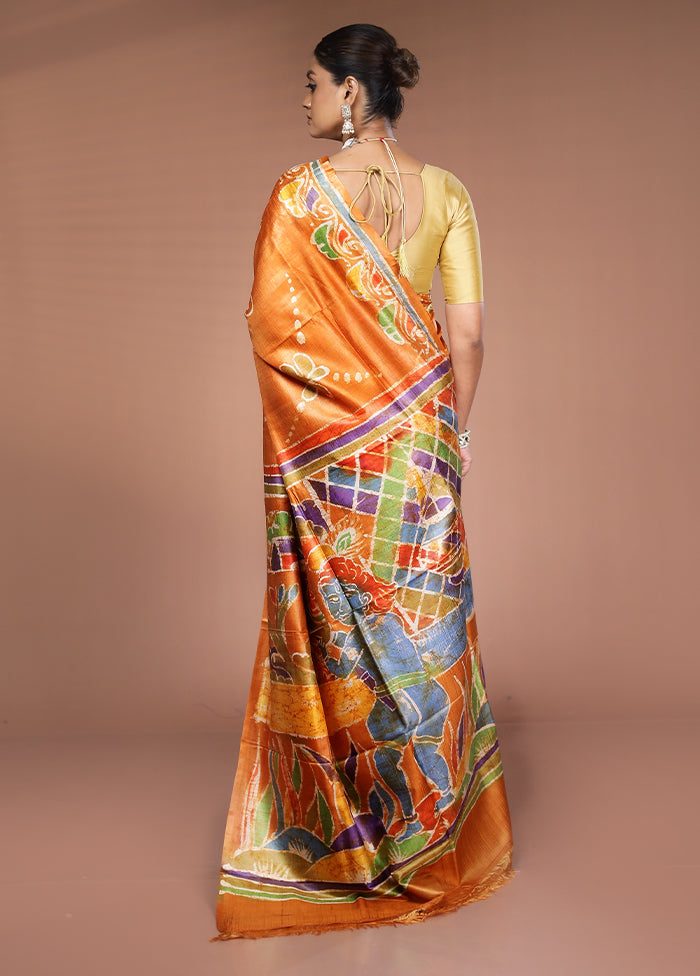 Yellow Handloom Tussar Pure Silk Saree With Blouse Piece
