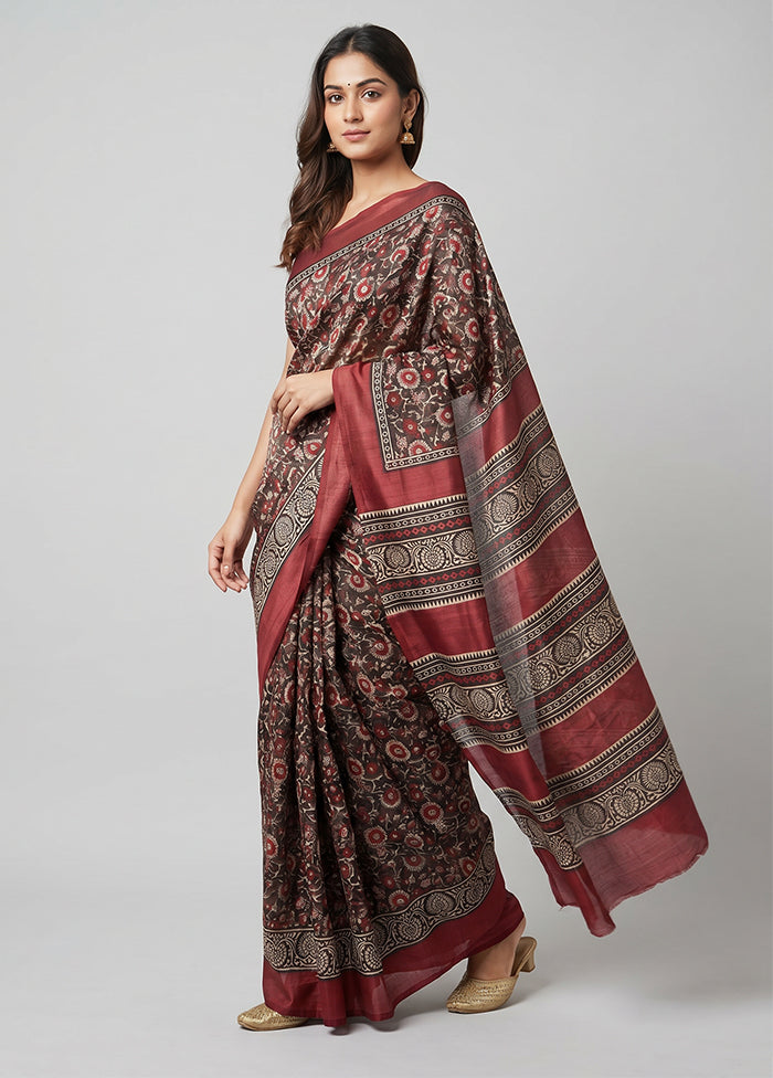 Grey Handloom Tussar Pure Silk Saree With Blouse Piece