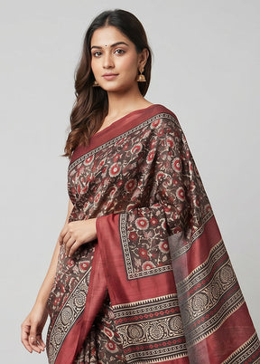Grey Handloom Tussar Pure Silk Saree With Blouse Piece