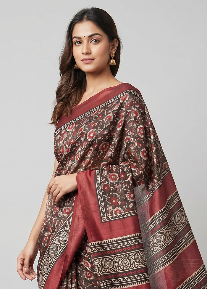 Grey Handloom Tussar Pure Silk Saree With Blouse Piece