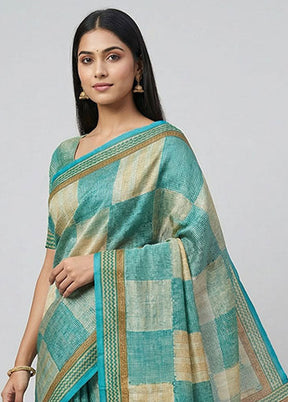 Cream Handloom Tussar Pure Silk Saree With Blouse Piece