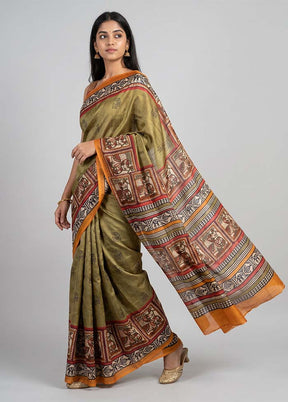 Cream Handloom Tussar Pure Silk Saree With Blouse Piece