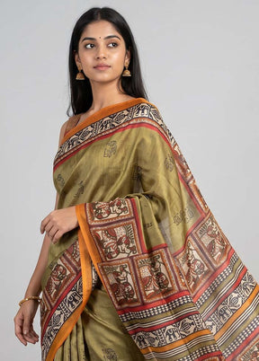Cream Handloom Tussar Pure Silk Saree With Blouse Piece
