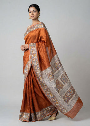 Pink Handloom Tussar Pure Silk Saree With Blouse Piece