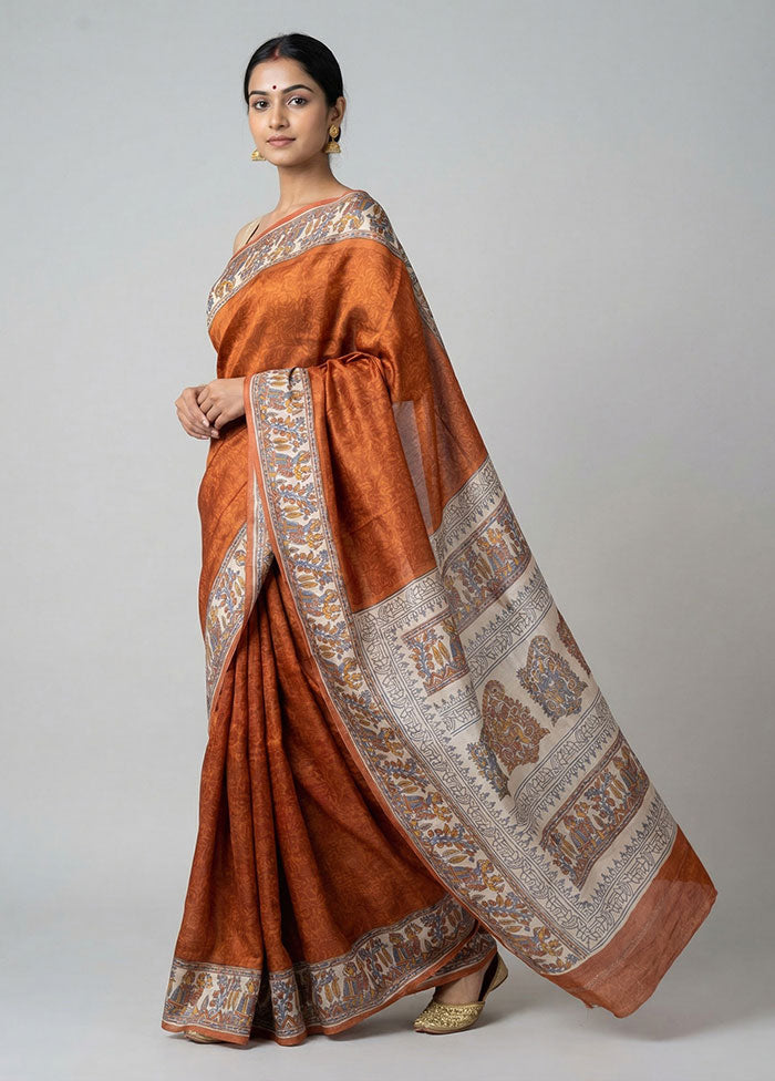 Pink Handloom Tussar Pure Silk Saree With Blouse Piece