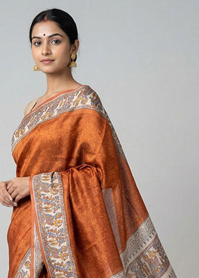 Pink Handloom Tussar Pure Silk Saree With Blouse Piece