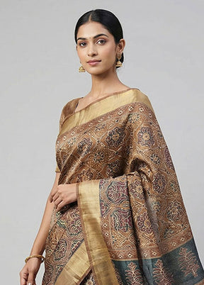 Cream Tussar Silk Saree With Blouse Piece