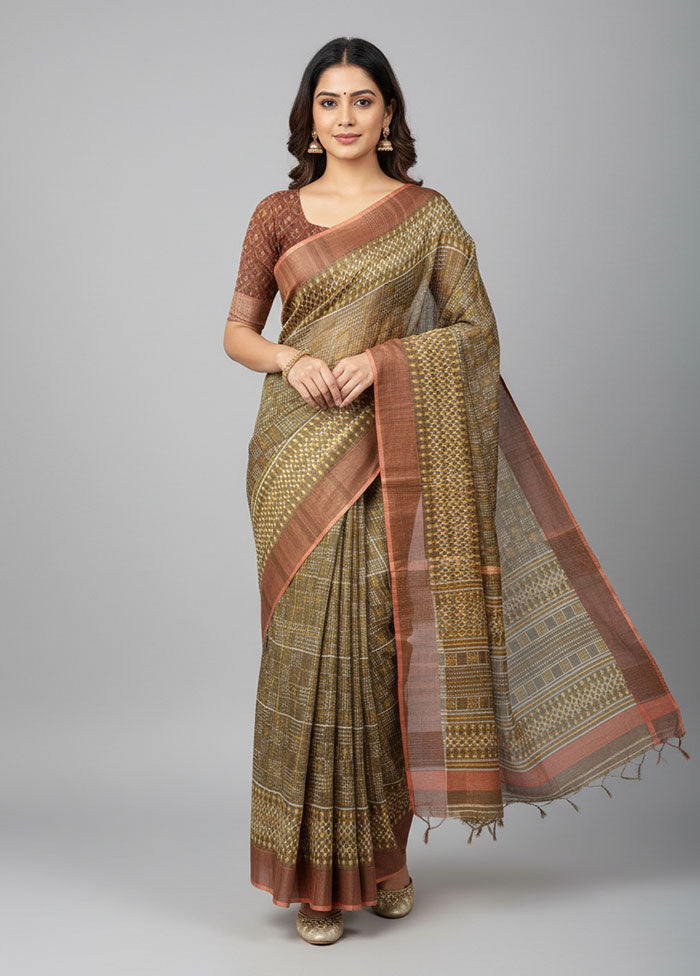 Green Tussar Silk Saree With Blouse Piece