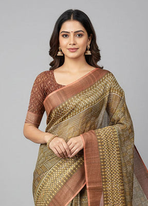 Green Tussar Silk Saree With Blouse Piece