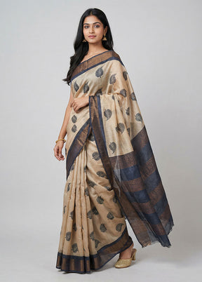 Cream Tussar Silk Saree With Blouse Piece