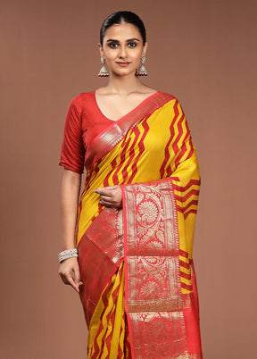 Yellow Chanderi Cotton Saree With Blouse Piece
