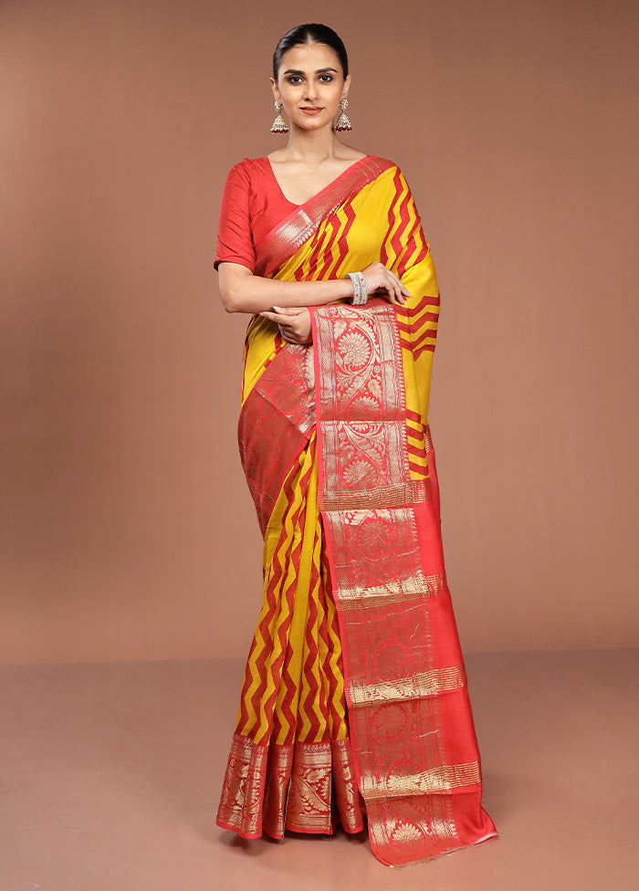 Yellow Chanderi Cotton Saree With Blouse Piece