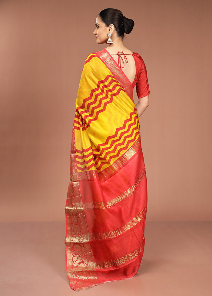 Yellow Chanderi Cotton Saree With Blouse Piece
