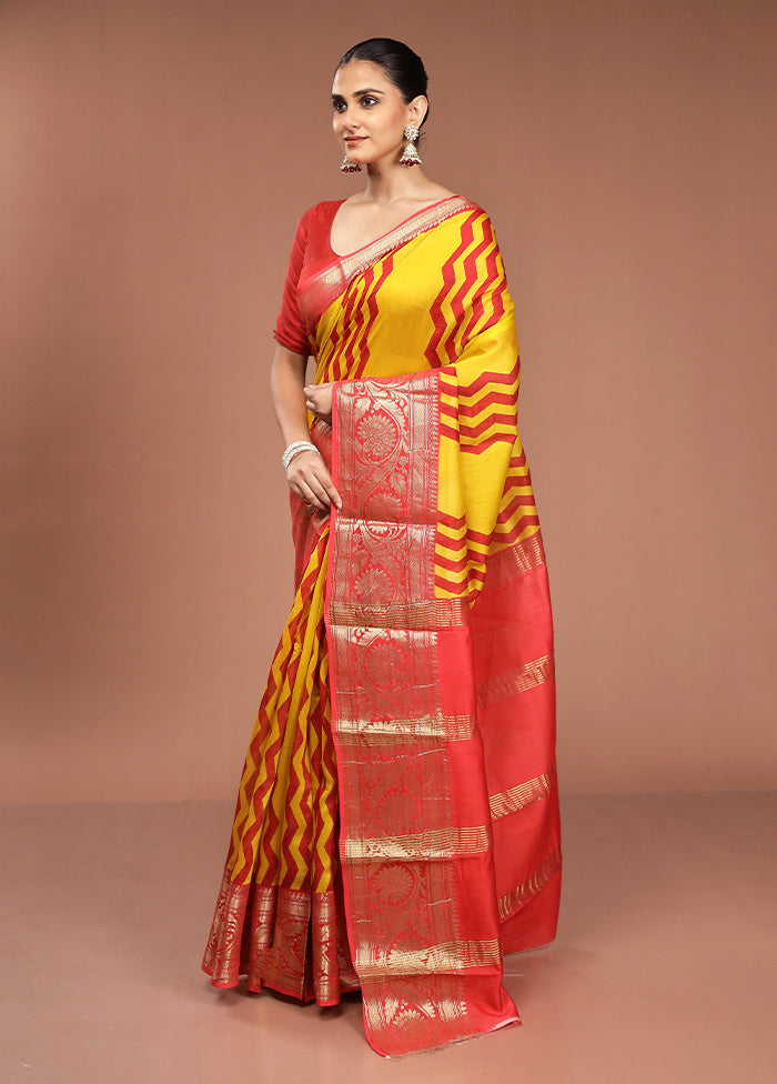 Yellow Chanderi Cotton Saree With Blouse Piece
