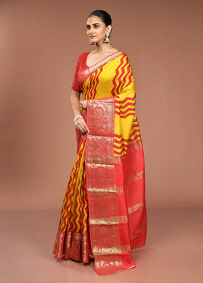 Yellow Chanderi Cotton Saree With Blouse Piece