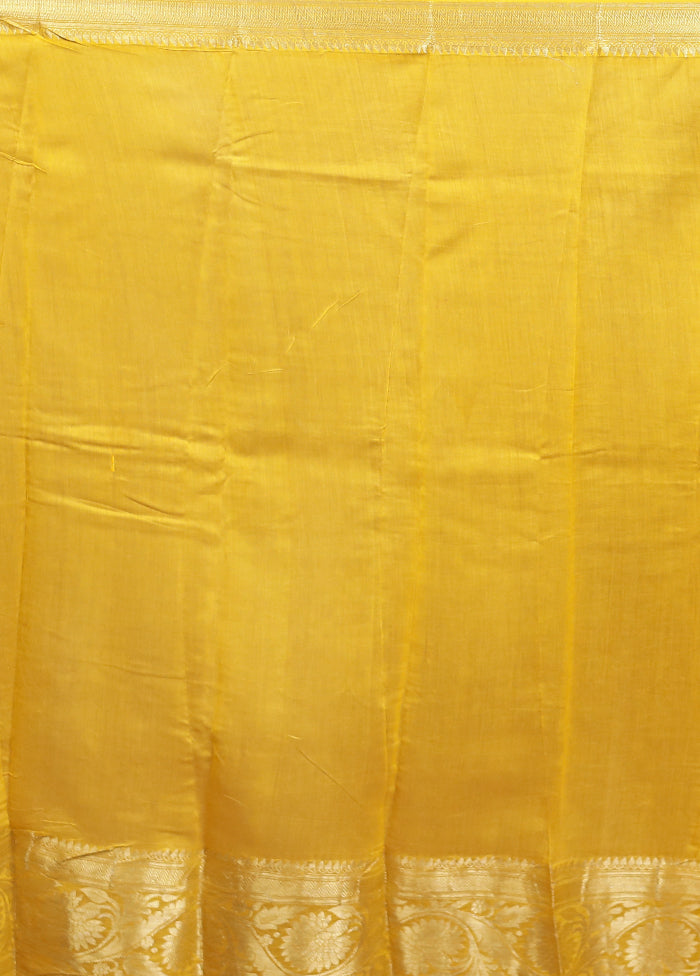 Yellow Chanderi Cotton Saree With Blouse Piece