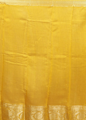 Yellow Chanderi Cotton Saree With Blouse Piece