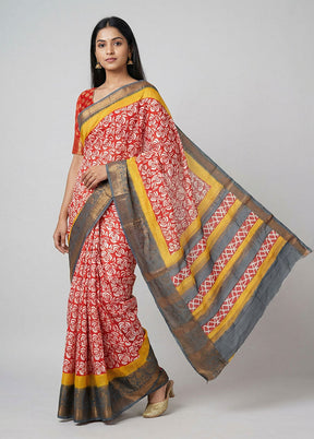 Red Chanderi Silk Saree With Blouse Piece