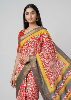 Red Chanderi Silk Saree With Blouse Piece