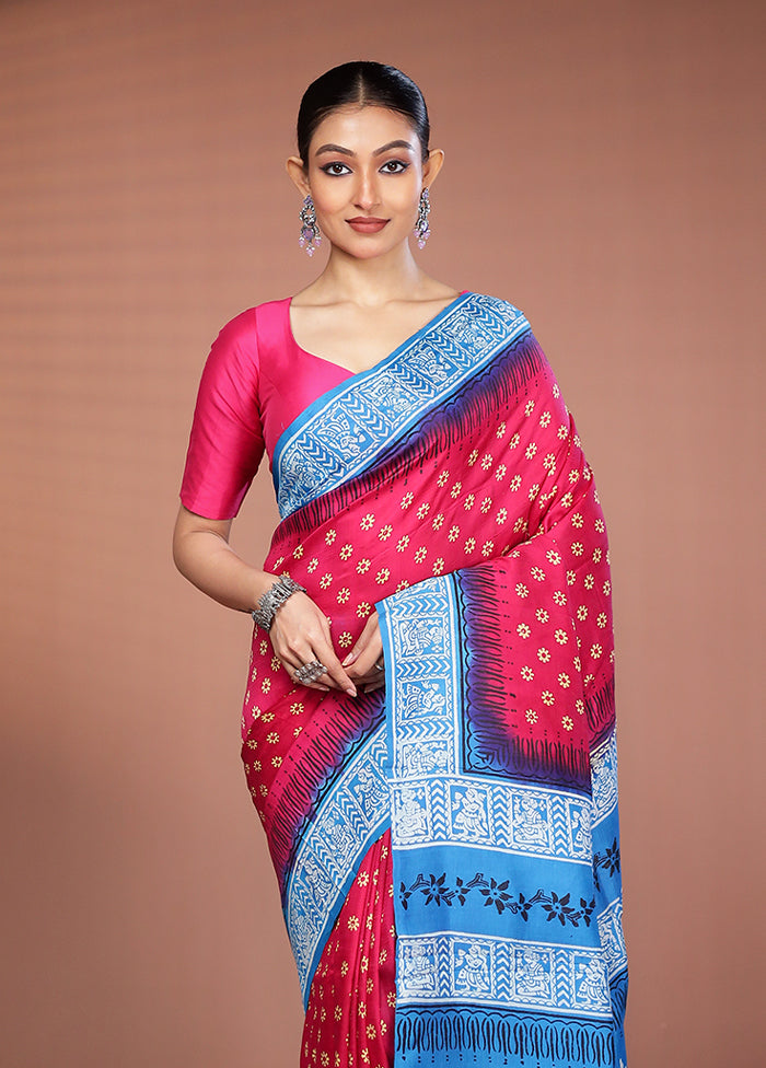 Pink Printed Pure Silk Saree Without Blouse Piece