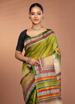 Cream Printed Pure Silk Saree Without Blouse Piece