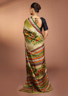 Cream Printed Pure Silk Saree Without Blouse Piece