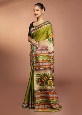 Cream Printed Pure Silk Saree Without Blouse Piece
