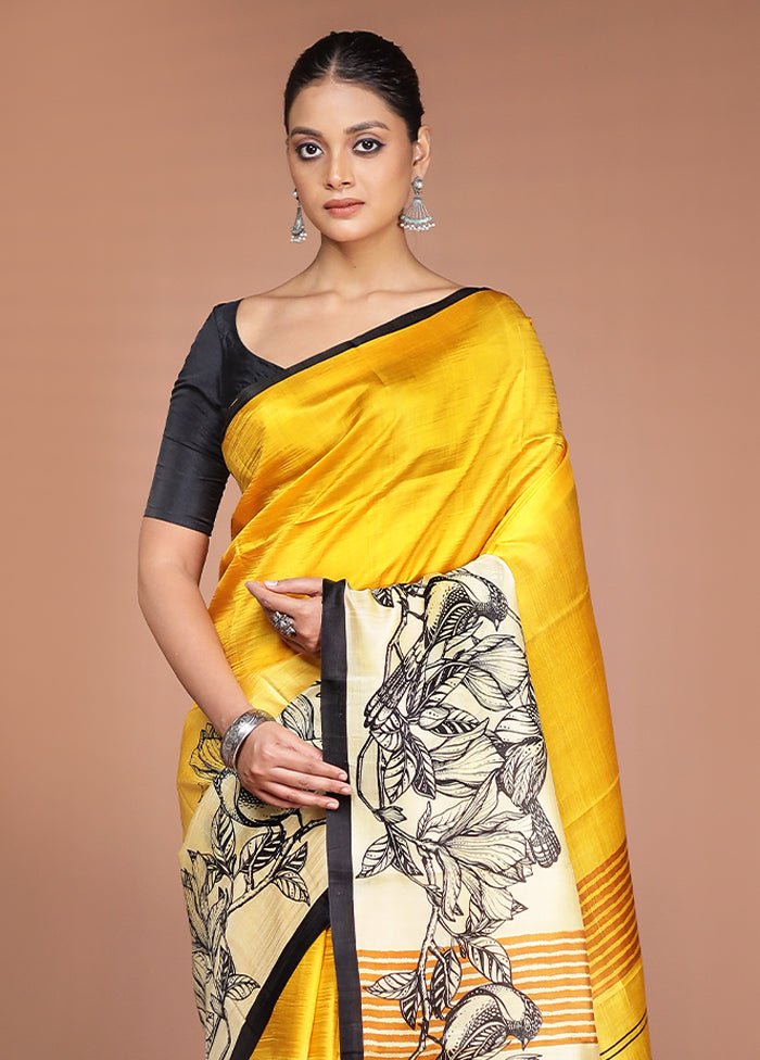 Cream Printed Pure Silk Saree Without Blouse Piece