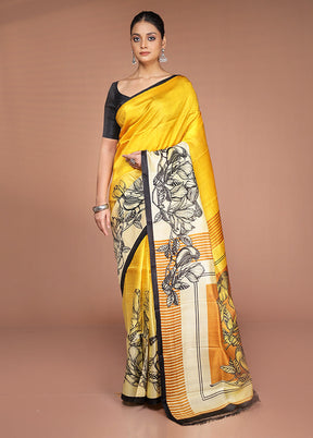 Cream Printed Pure Silk Saree Without Blouse Piece