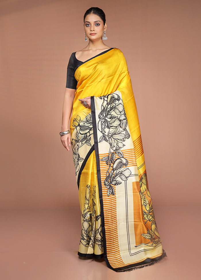Cream Printed Pure Silk Saree Without Blouse Piece